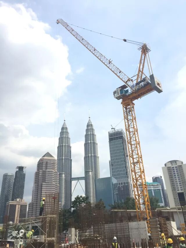 双子塔旁，乐鱼体育塔机展英姿